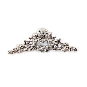 Double Angels Cherubs Twins with Goblet Vintage Silvertone Brooch Pin 2.5"